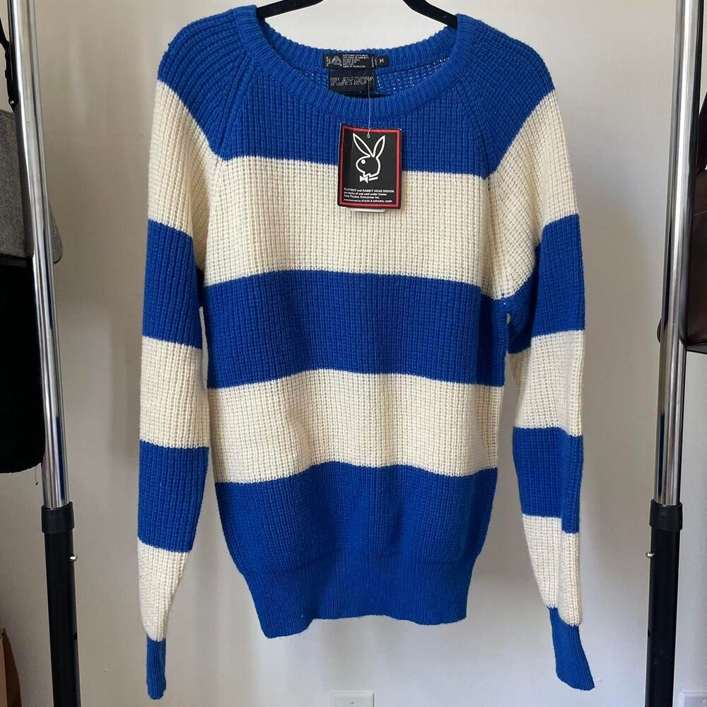 Playboy Women's Blue and White Jumper